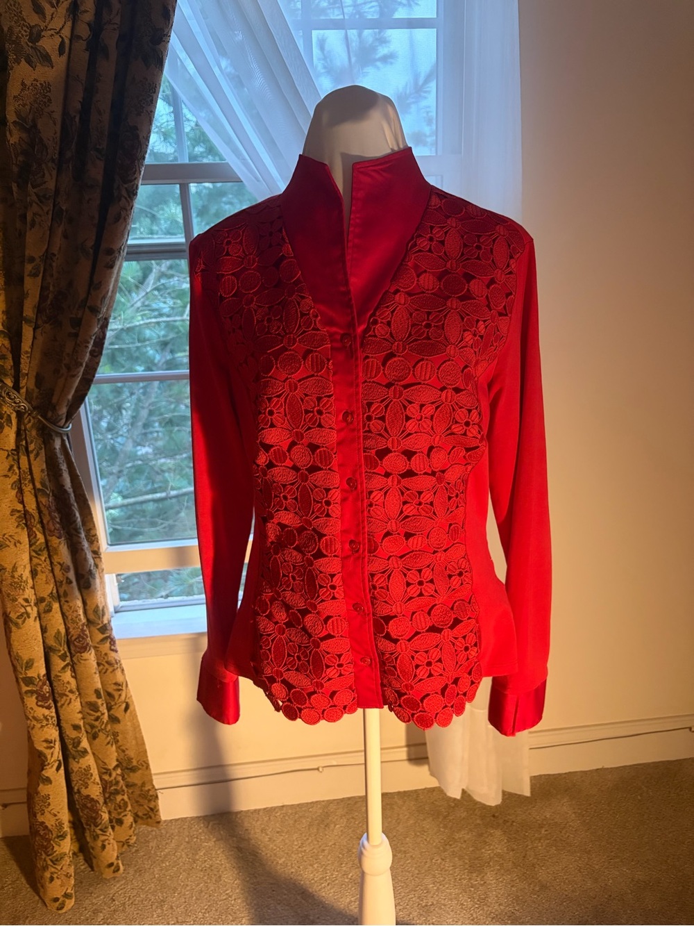 Naracamicie Red Lace-Panel Stand-Collar Blazer
